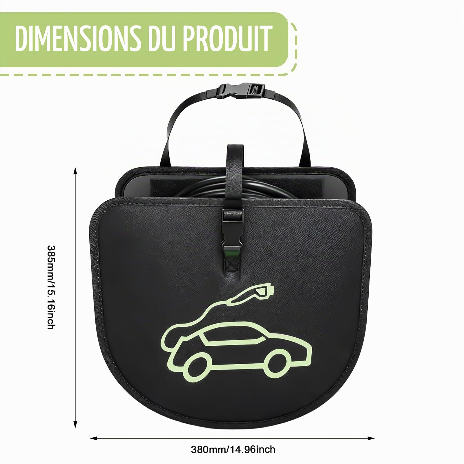 GBKDQQ Sac de rangement portable EV pour câble de charge - Sac de rangement suspendu pour voiture électrique de type 2 type T 1 - Organiseur de câbles de charge en nylon 600D pour tous les câbles et