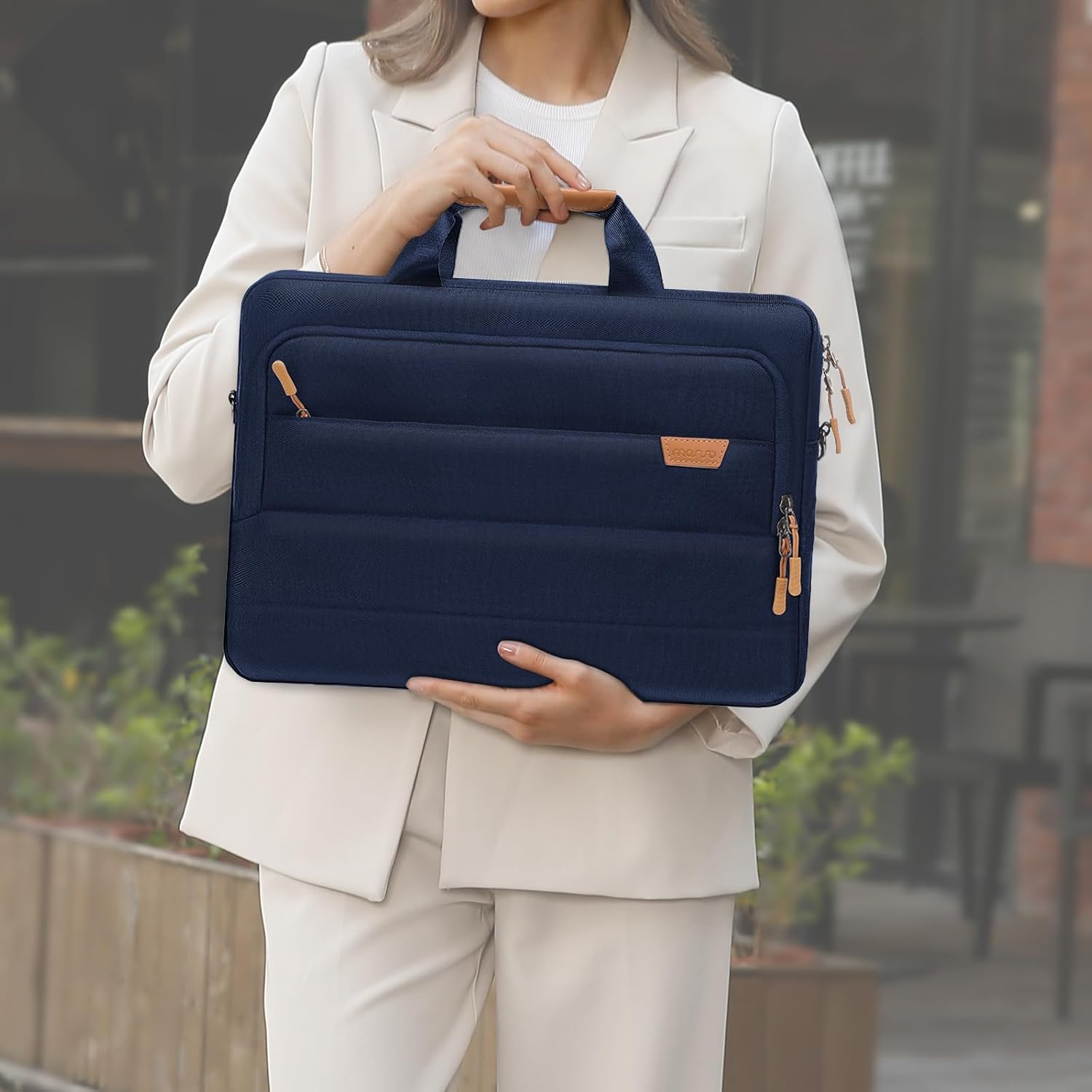 MOSISO Laptop Shoulder Messenger Bag, Computer Bag, Briefcase with Front Rectangle&Horizontal Pockets&Belt
