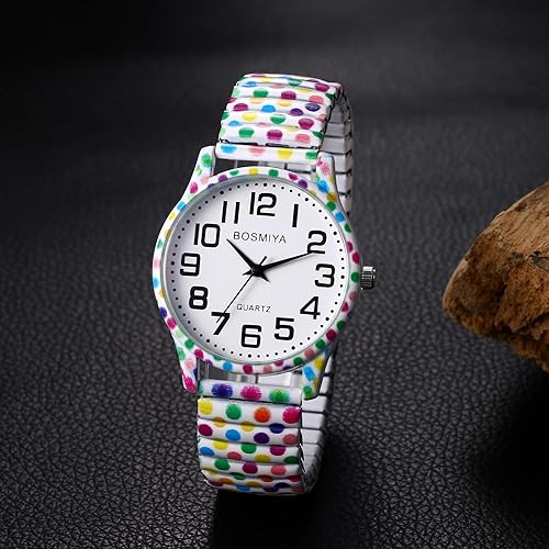 Miniatura 5 de Lancardo Reloj de banda elástica para mujer Bohemia elástica analógica cuarzo gran número blanco reloj de pulsera fácil de leer cumpleaños Navidad