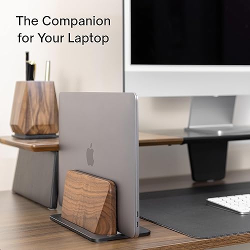 Miniatura 8 de Soporte vertical para laptop, cuerpo de nogal negro sólido y base de aluminio anodizado negro, soporte vertical de metal para computadora portátil
