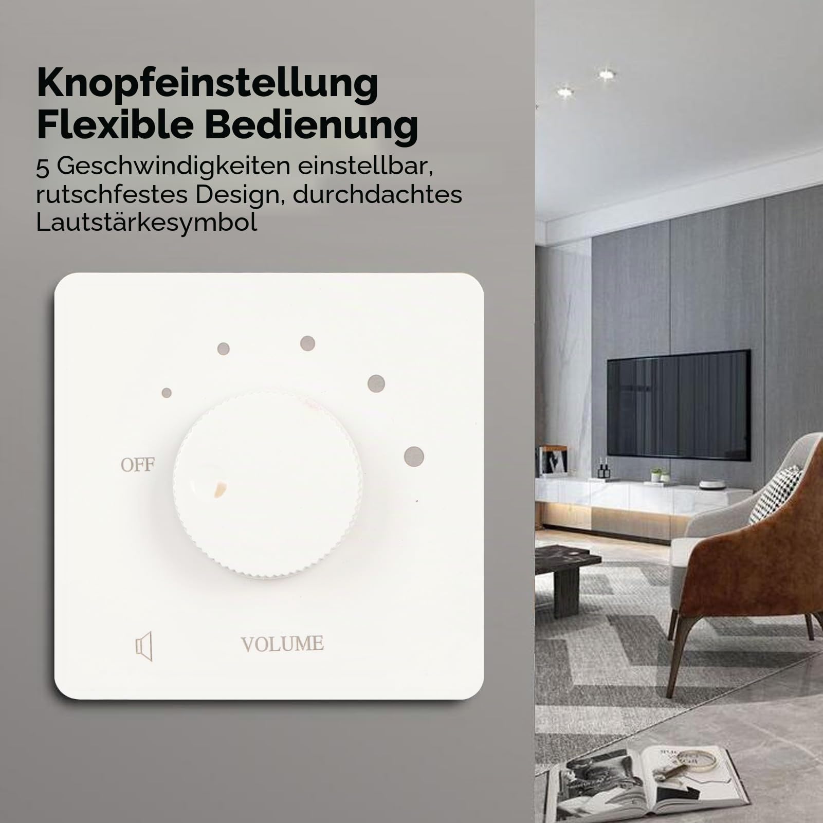 Lautstärkeregler für Wandmontageplatte, 50-W-Lautsprecher-Lautstärkeregler, mit Drehknopf, für HiFi-Heim-Audio-Lautsprecher (Weiß)
