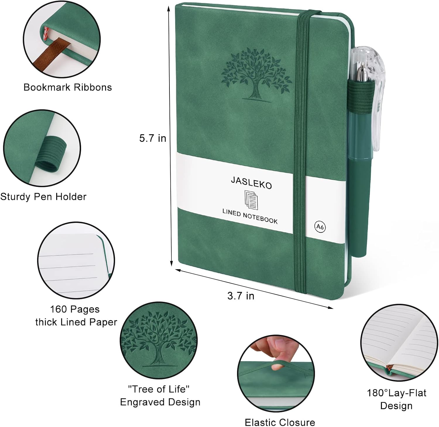 3 Pack Green Pocket Notebook with 3 Pen,Hardcover Small Journal Notebook Total 480 Pages Lined Paper,A6 Leather Journal for Men Women Writing Travel Diary,Mini Notepads for Work Travel,Note pads 3.7”x 5.7”