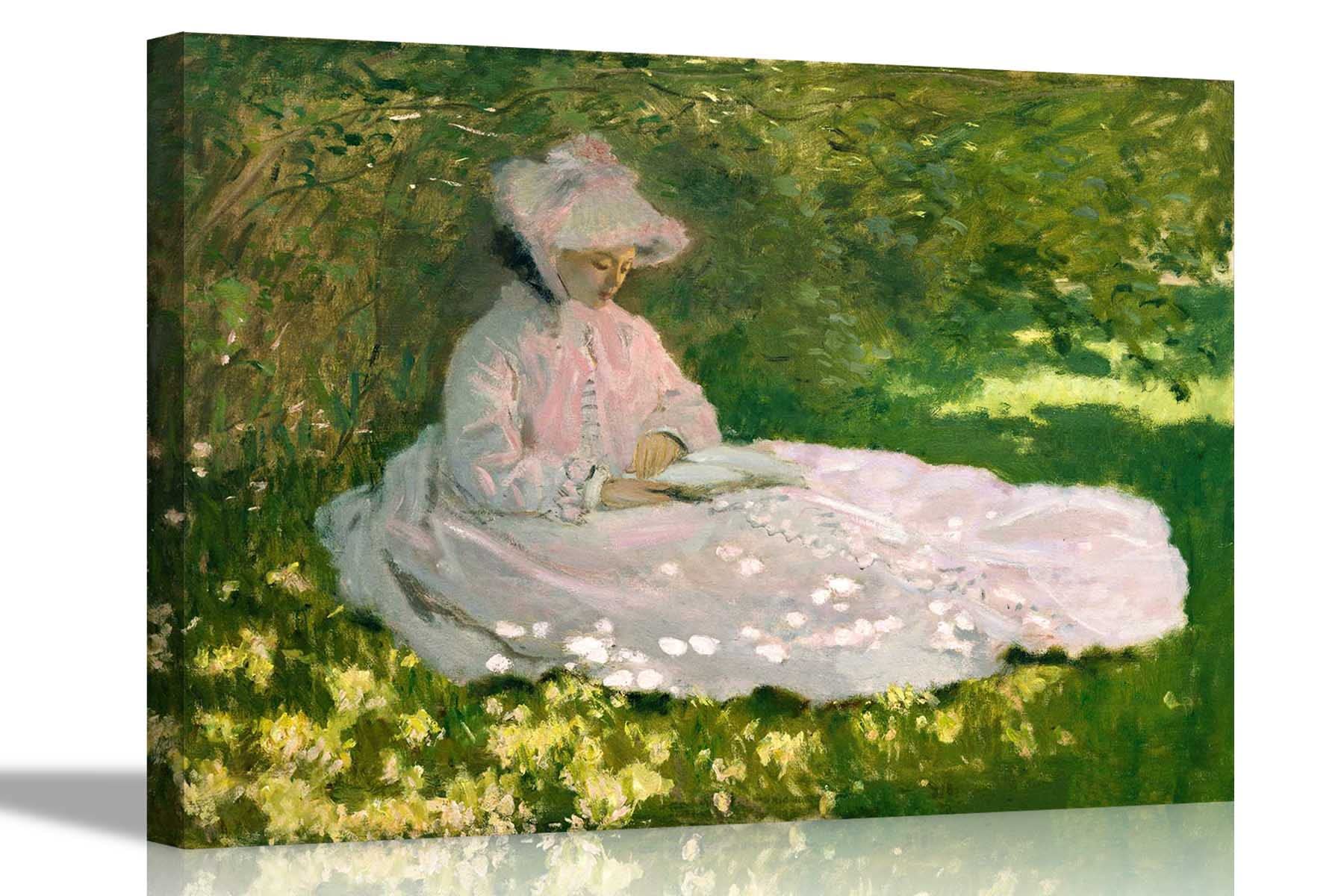 Artley Prints Springtime By Claude Monet Canvas Art Pictures Framed Hanging Stretched Wallart Bedroom Living Room Modern Artwork Extra Large 101 X 76Cm (40 X 30 Inches)