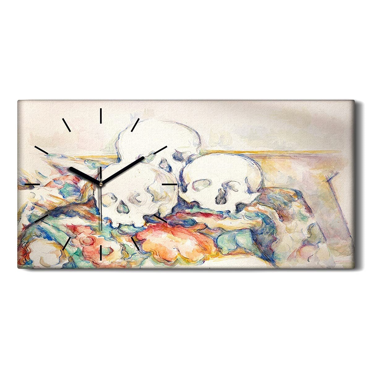Horloge sur toile mécanisme silencieux sans tic-tac 60x30cm motif crânes