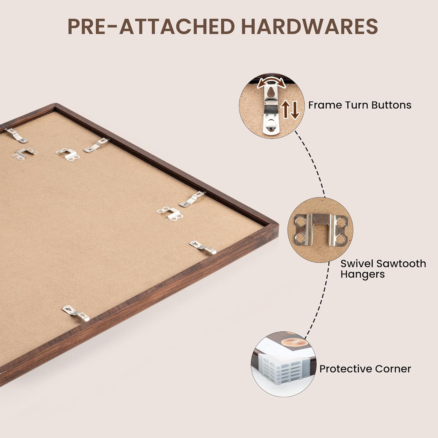 16X20 Picture Frame, Natural Solid Walnut Wood Photo Frame with High Tempered Glass, Handcrafted Rounded Corner 16 by 20 Wooden Frame Matted to 11x14 for Horizontal or Vertical Wall Mounting - Image 6