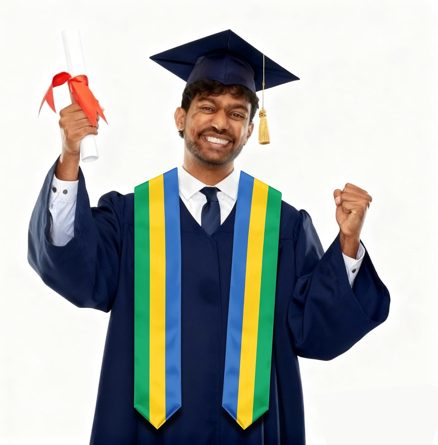 Gabon Flag Graduation Stole, Gabon Graduation Sash Scarf for Study Aboard International Students
