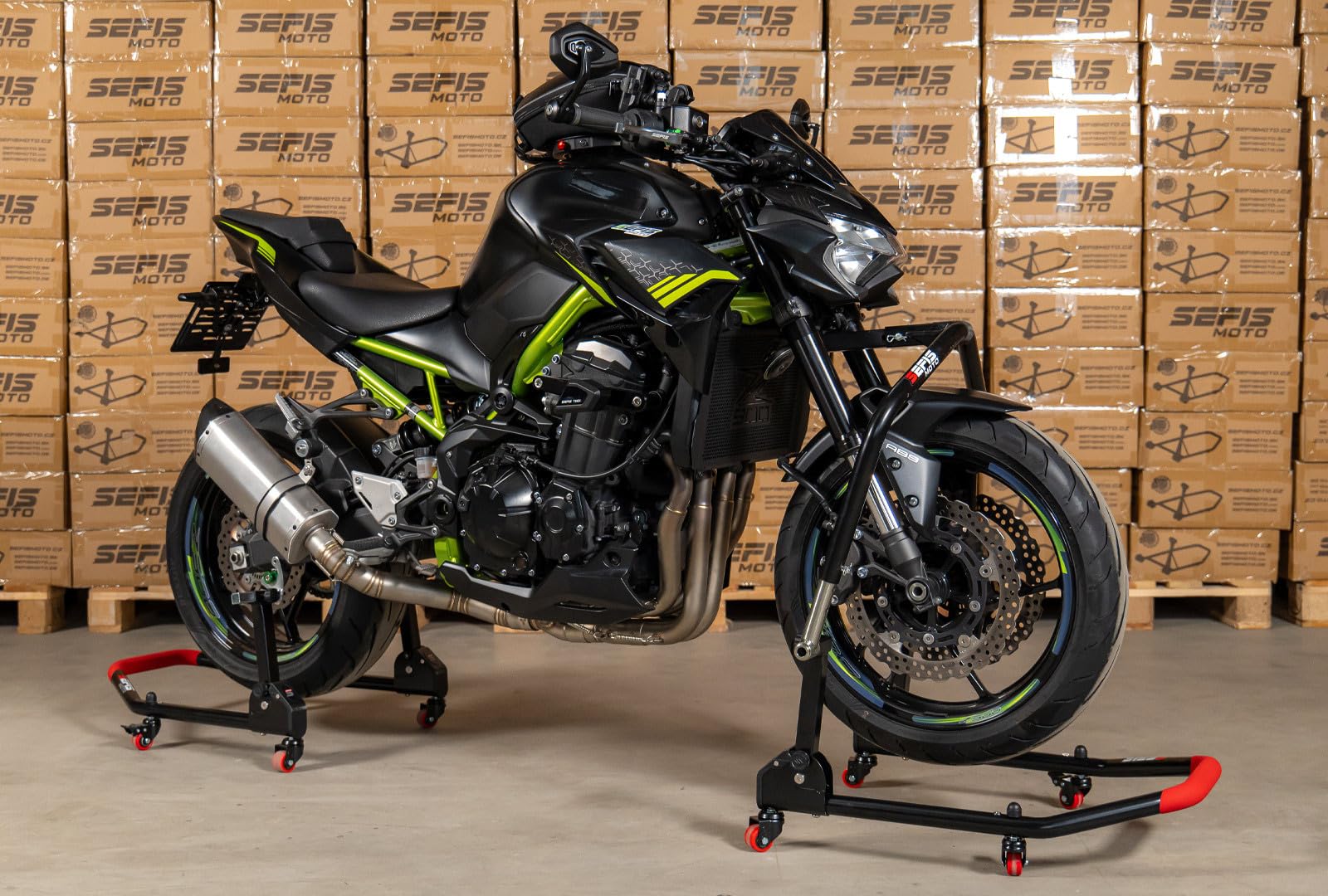 SEFIS M20u - Soporte para motocicleta plegable con cabezal de dirección para rueda delantera, elevador de moto, soporte de servicio delantero para motocicleta, soporte de montaje delantero para