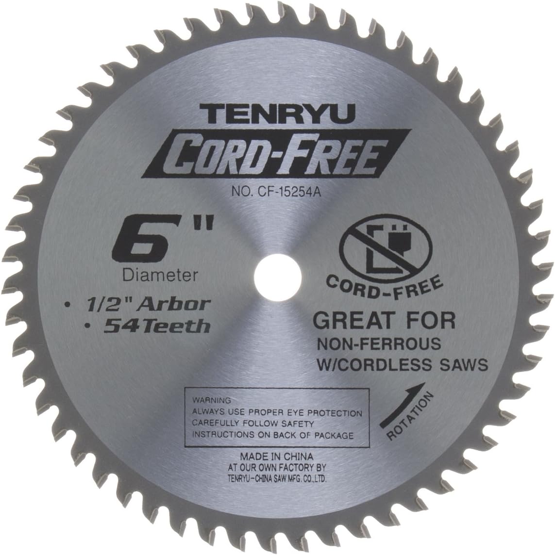 Tenryu CF-15254A 6" Carbide Tipped Saw Blade (54 Tooth ATB Grind - 1/2" Arbor - 0.063 Kerf)