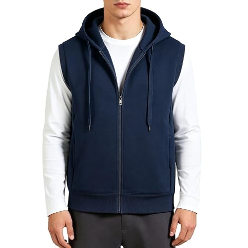 Men's Hooded Full Zip Vest Sleeveless Warm Fleece Lined
