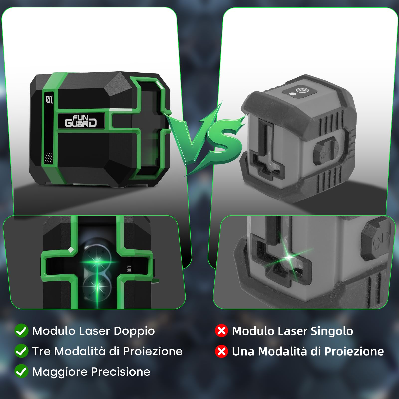 Livella Laser con treppiede, Verde Autolivellante Modulo Laser Doppio 50M, 3 Modalità per Passare Orizzontale/Verticale, Modalità a impulsi, USB Ricarica, IP54 per Cantieri,DIY