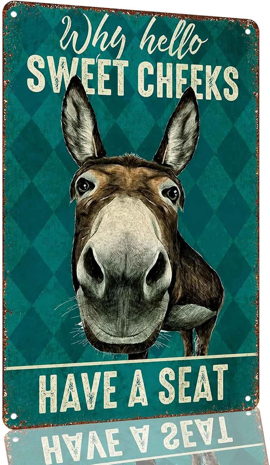 Funny Donkey Sweet Cheeks Bathroom Aluminum Metal Sign 8 x 12 Inch