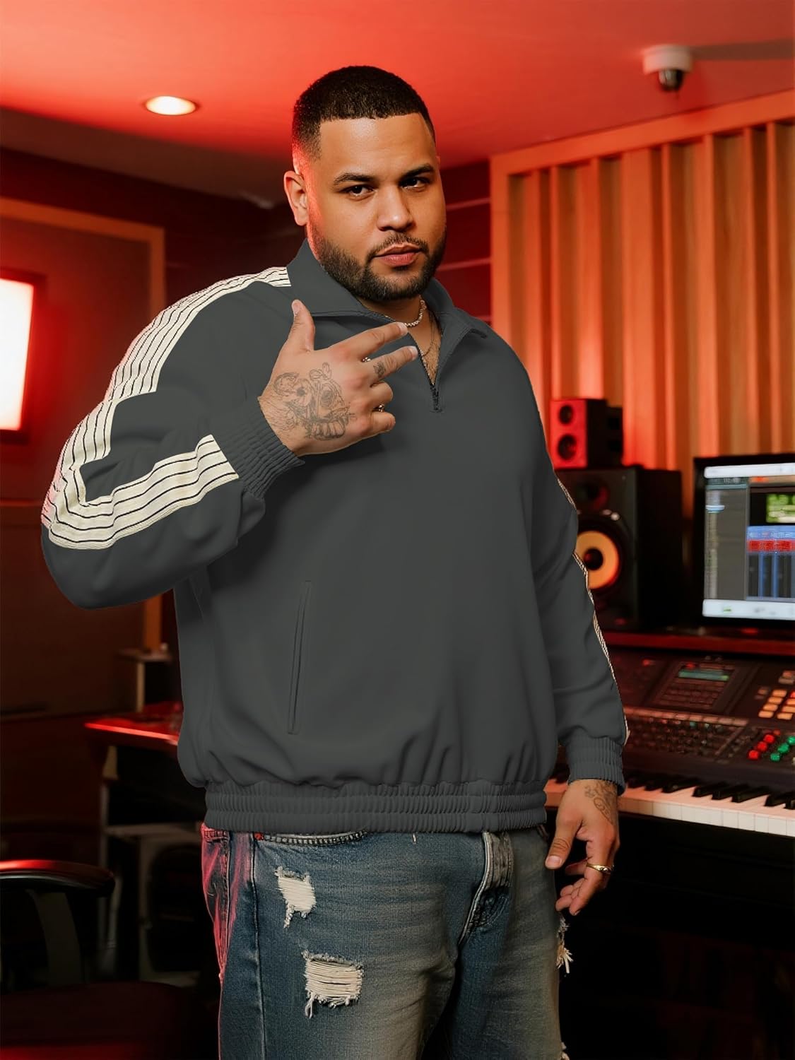 Heavyweight Quarter Zip Pullover Mock Neck Sweatshirt for Big and Tall Men with Dual Pockets Sweater for Workout Gym - Image 2