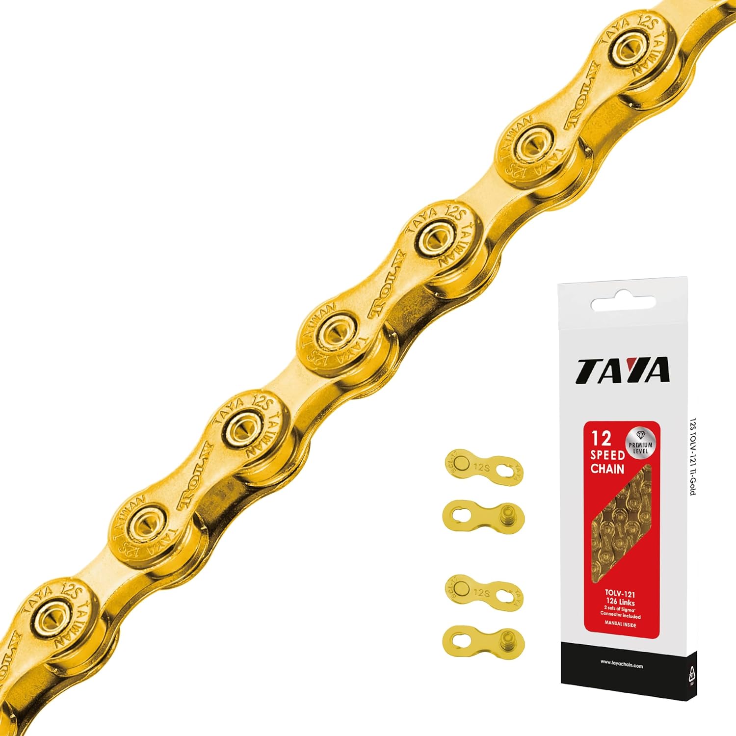 TAYA TOLV-121 12-Speed Bike Chain, 126 Links, Ti-Gold, Durable and Smooth Shifting, for Gravel and MTB