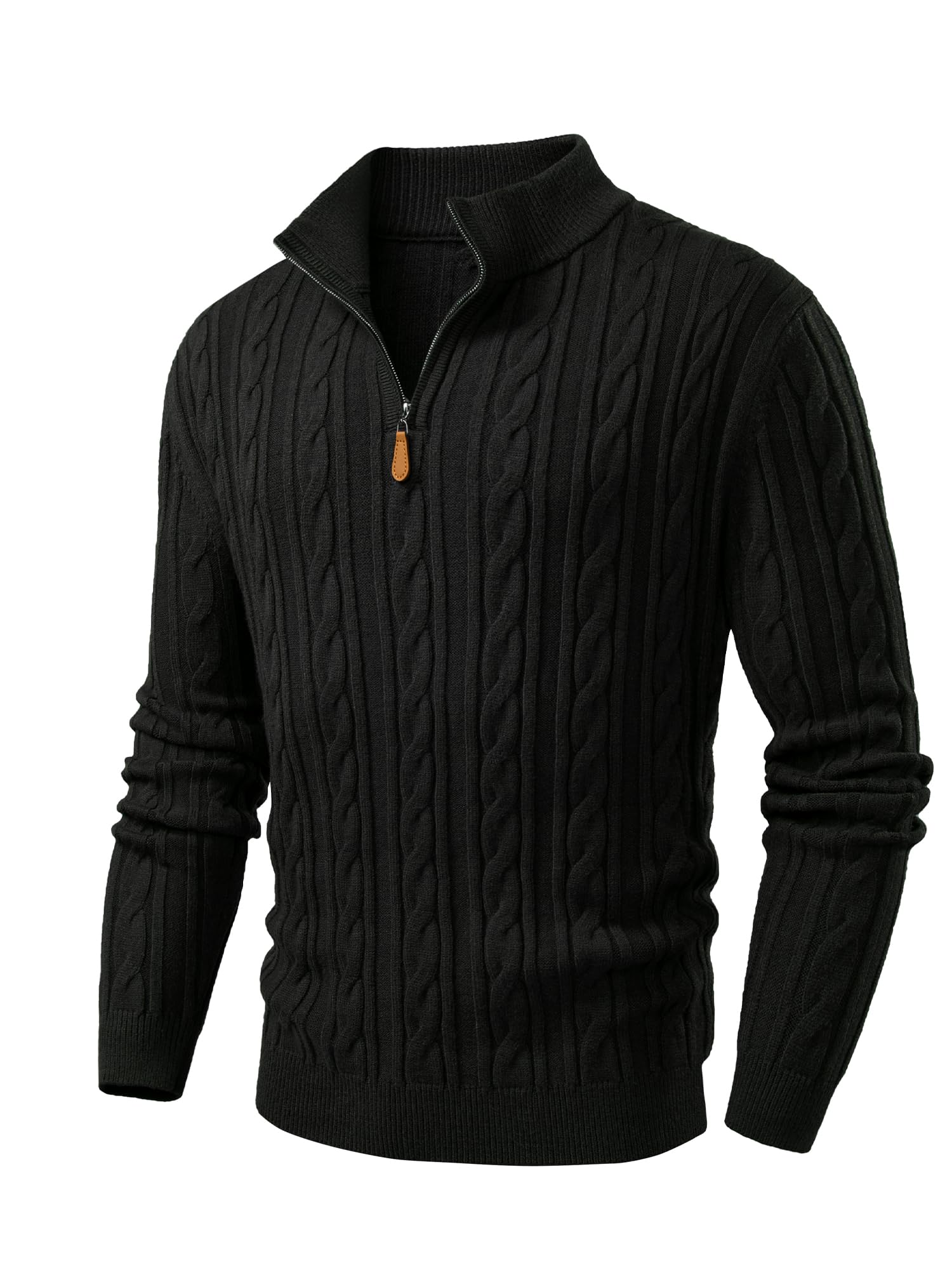 JMIERR Mens Quarter Zip Pullover Sweater Cable Knit Casual Stand Collar Texture Knitted Sweaters
