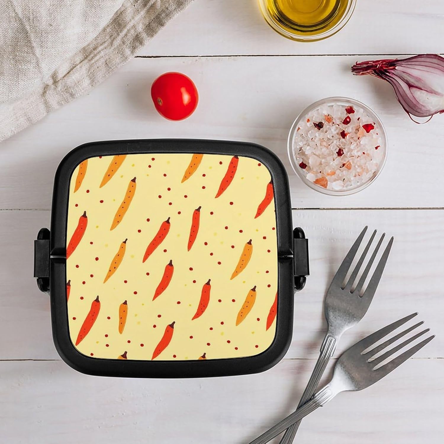Chili Pepper Bento Box with Spoon 2 Layer Food Container Cute Lunch Box for Travel Dining Work
