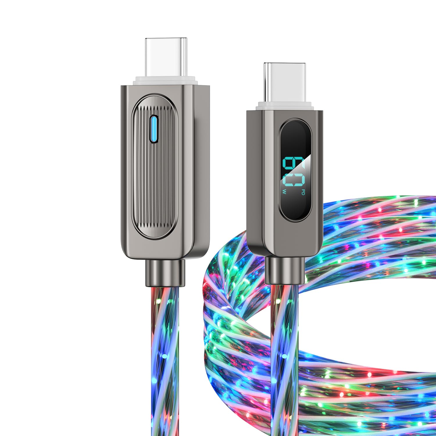 Confezione da 2 cavi USB C luminosi da 2 m, multicolore cielo stellato, da