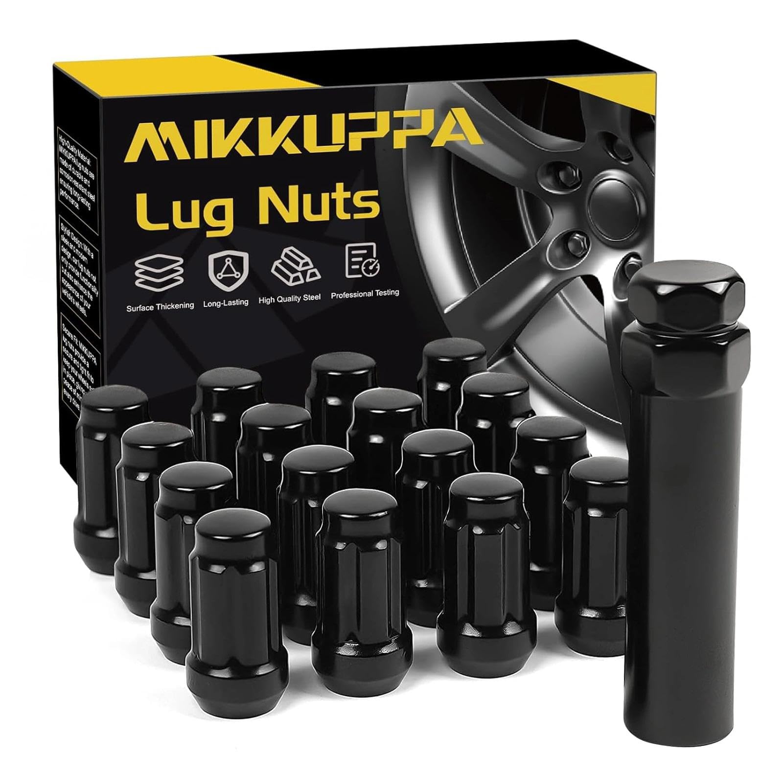 MIKKUPPA M12x1.5 Lug Nuts, Black 16PCS Spline Drive 17mm Hex ATV Tire Nuts | Includes Socket Key Tool, Replacement for Polaris Ranger RZR Honda Can-Am Pioneer Maverick X3 Talon Outlander Civic