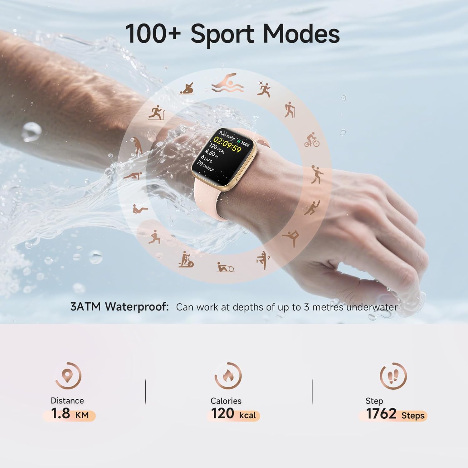 Smart Watch for Women, 1.85" AMOLED Ultra-Clear Screen Smartwatch Compatible iPhone/Samsung/Android, 100+ Sport Modes Fitness Tracker with Heart Rate/SpO2/Sleep Monitor, 3ATM Waterproof, 2 Bands