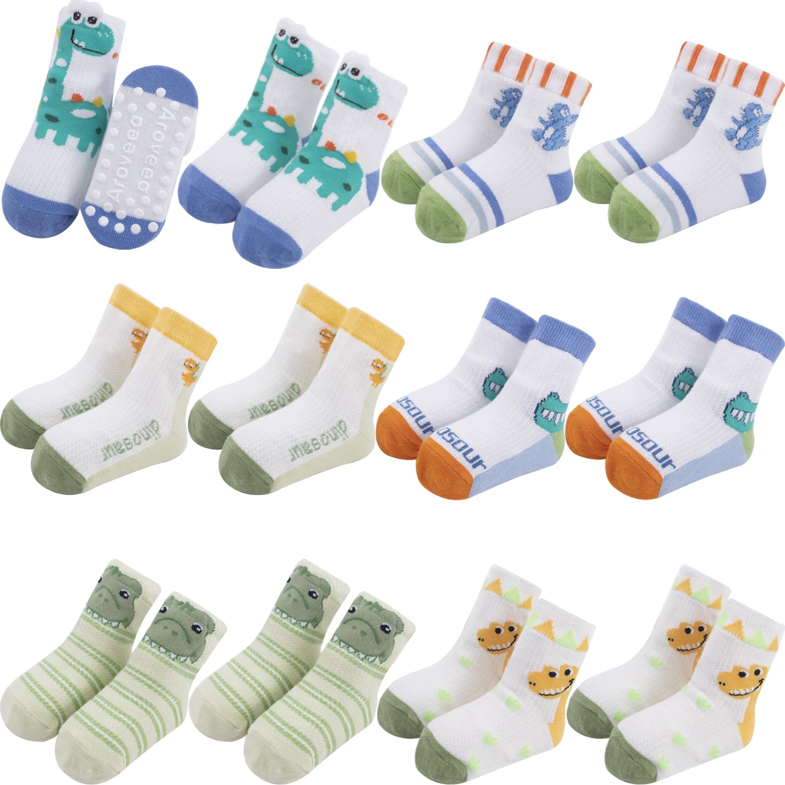 Aroveea Baby Toddle Socks Grip Non Slip Kids Boys Girls Cotton 12 Pack Ankle Cute Newborn Socks