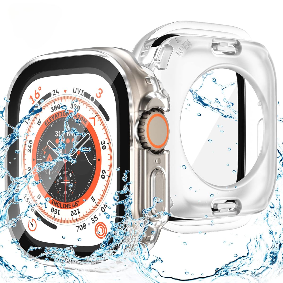 Vemigon Waterproof Case for Apple Watch Ultra 2 / Ultra with Tempered Glass Screen Protector 49mm, Full Coverage Hard PC Bumper Back Frame, Protective Cover for iWatch Ultra- (49mm Clear)-picture-14