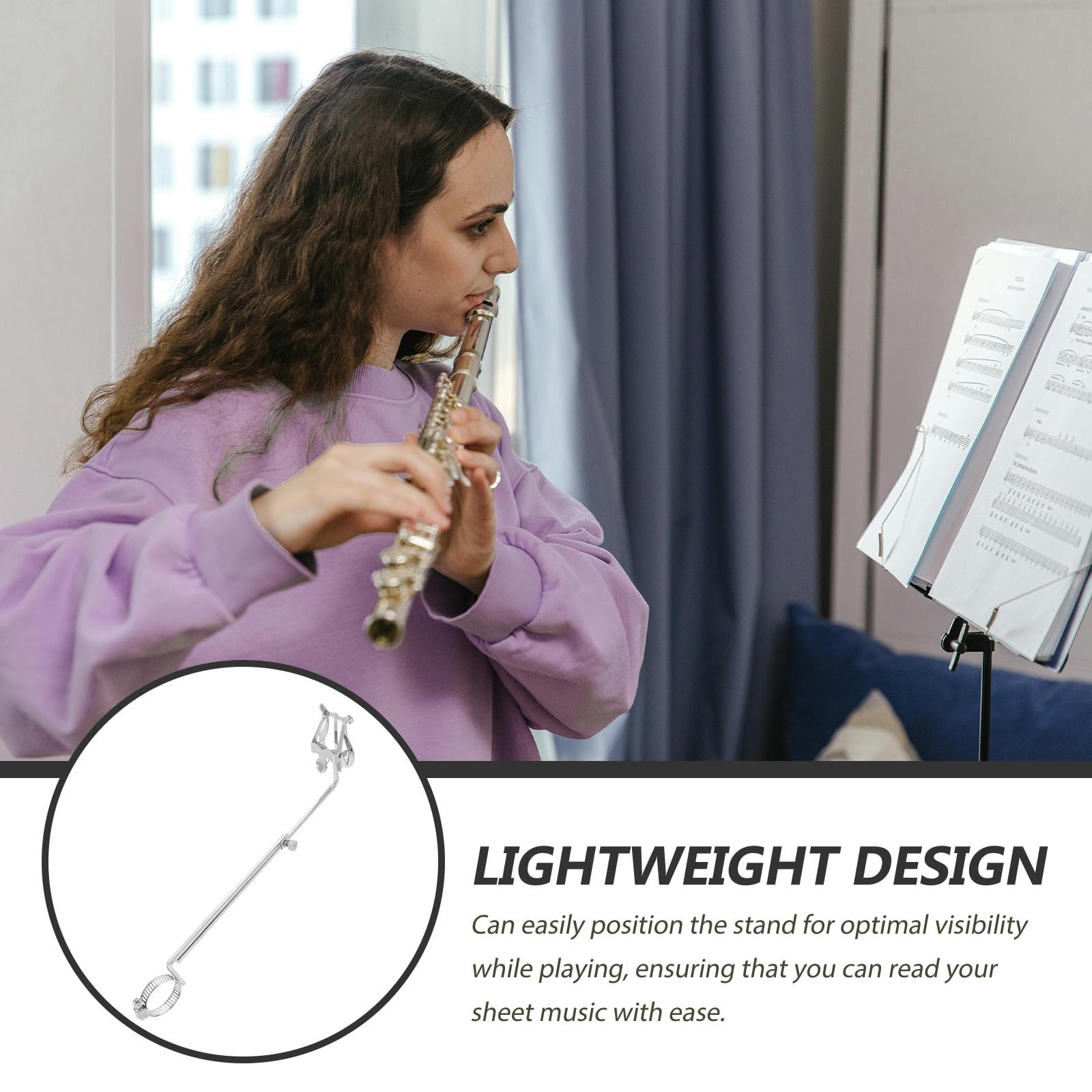 Toddmomy Lyre Angle Réglable pour Flûte Traversière en Fer Argenté Portable Porte-partitions pour Garçon et Filles et Débutants en Musique