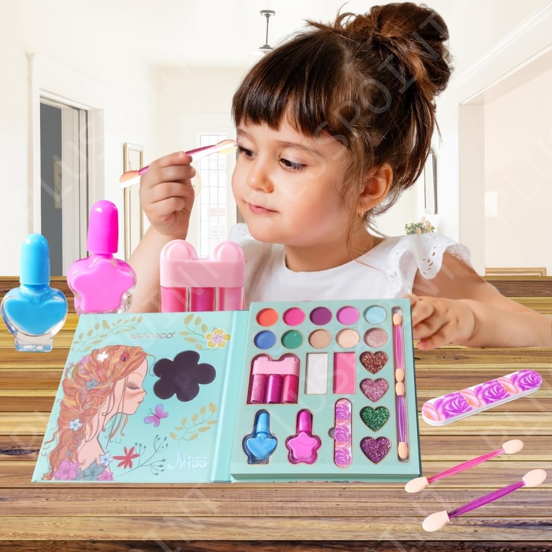 PLUSPOINT Kids Makeup Kit for Girl, Washable Makeup Set for Girls, Makeup Set for Kids, Girl Toys Children Play Makeup Kit with Folding Case Birthday Gifts for Girls Age 4 5 6 7 8 Year Old - Image 2 thumbnail