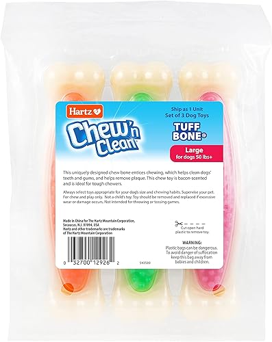 Vista 19 de Hartz Chew 'n Clean Dental Duo - Juguete para masticar y masticar para perros, el color varía, grande, paquete de 3 Naranja, verde