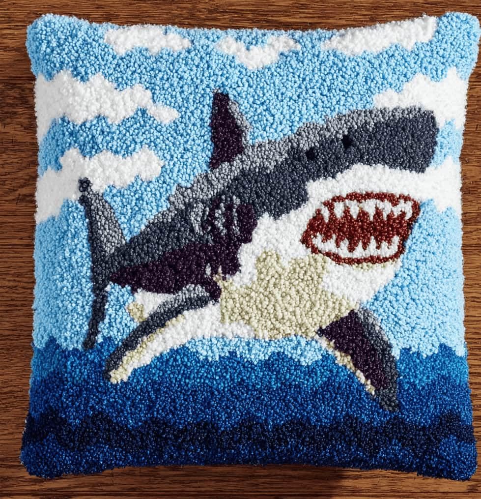 Kitquiver Latch Hook Kits Donkey for Adults,Shark DIY Latch Hook Cushion Kits and Latch Rug Kits Cross-Stitch Embroidery Cushion Cover for Home Sofa Decoration 17X17 in