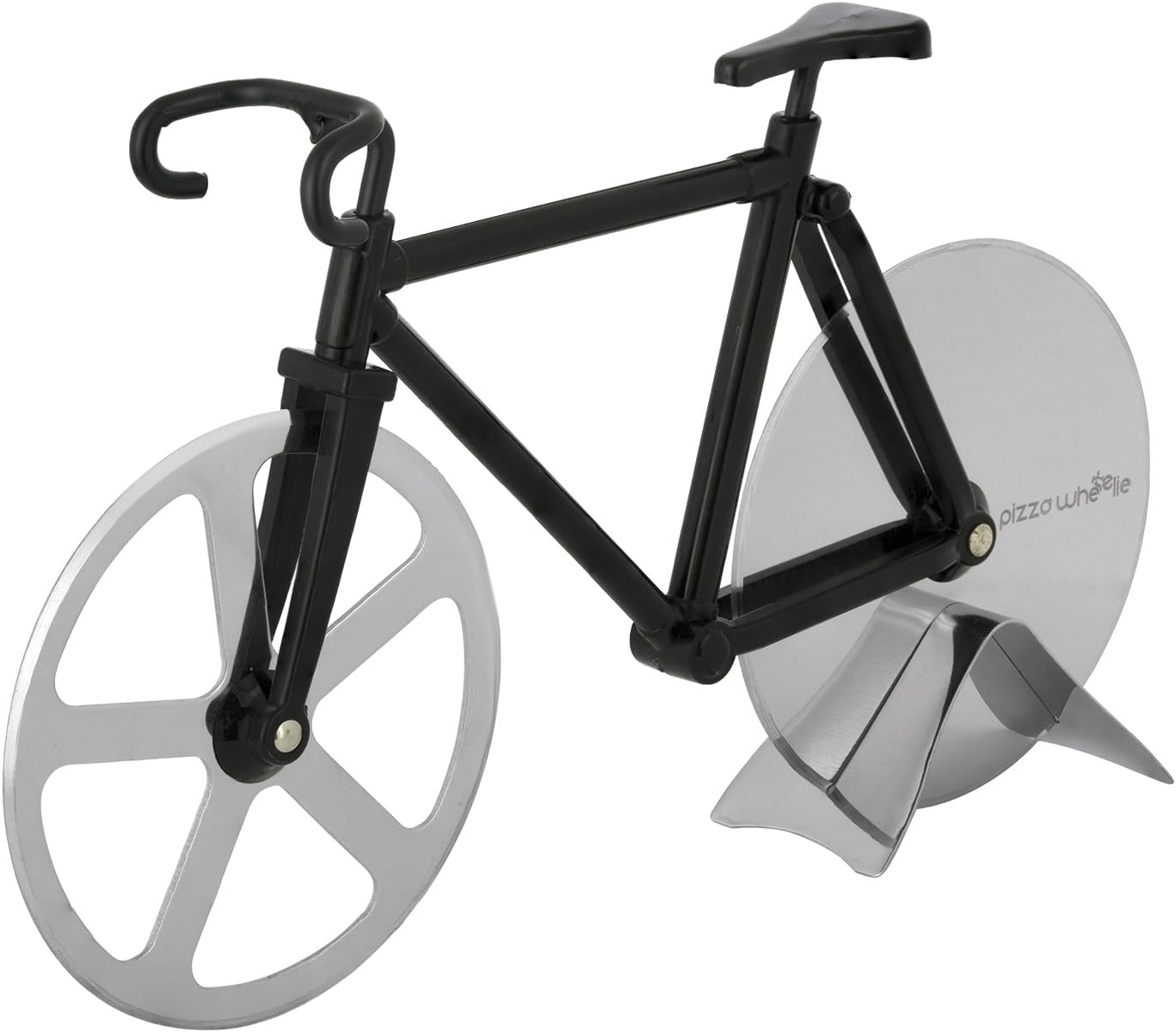 Bicycle Pizza Cutter - Original PIZZA WHEELIE - Dual Stainless Steel Bike Wheels- Includes Kitchen Display Stand