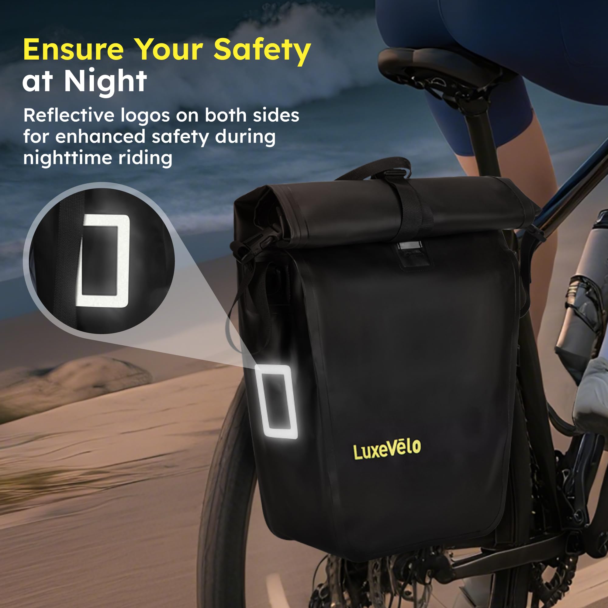 Bike Pannier, Waterproof 27L Pannier Bike Bag with Removable Shoulder Strap, Reflective Safety Design, Adjustable Clips Fit All Bike Racks, Bicycle Pannier for Cycling Commuting Travel