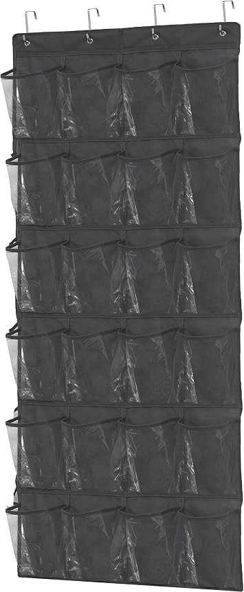 Simple Houseware 24 Pockets Large Clear Over Door Shoe Organizer, Dark Gray