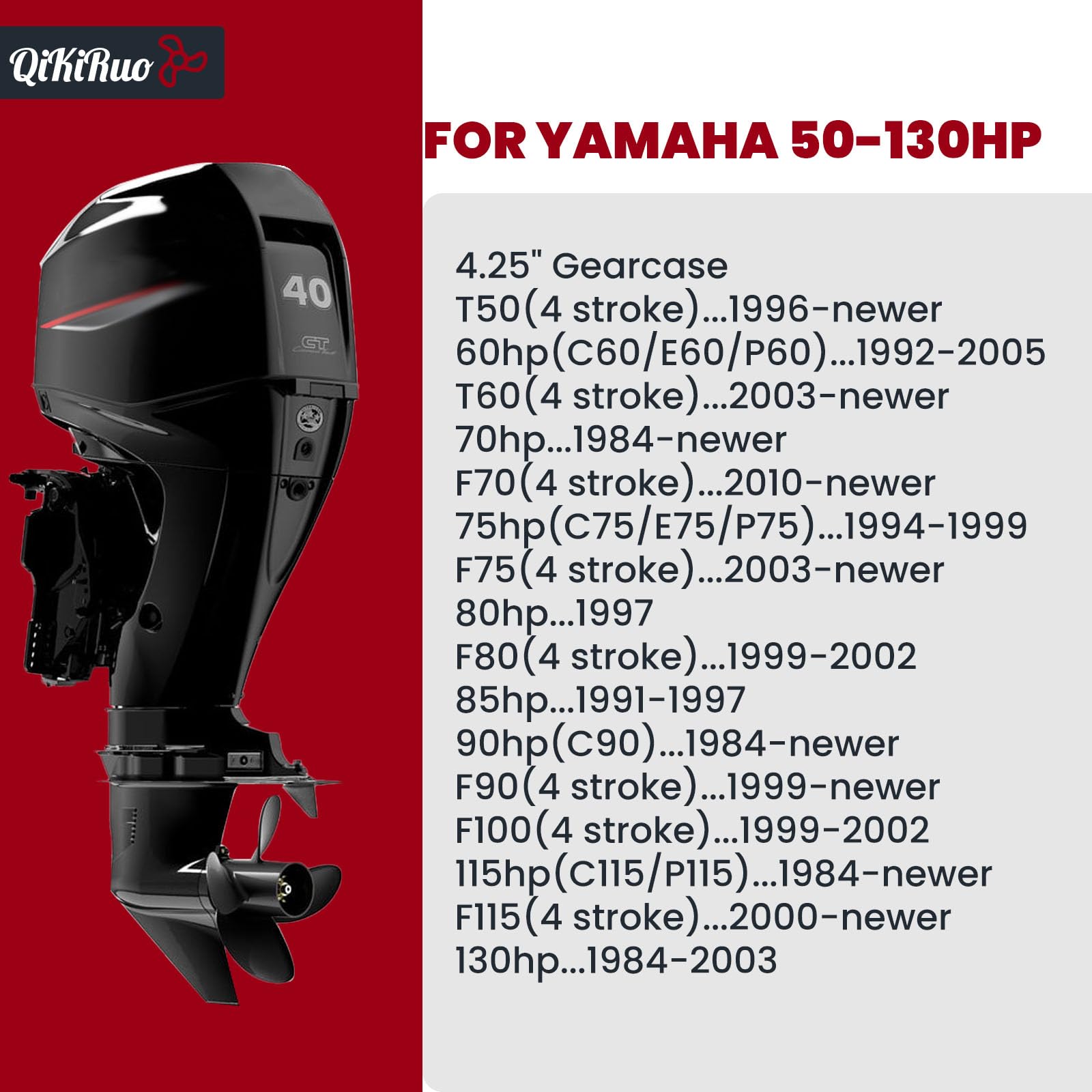 Hélice fueraborda de acero inoxidable 50HP, 60HP, 70HP, 75HP, 80HP, 85HP, 90HP, 100HP, 115HP, 130HP para motor Yamaha, 15 dientes estriados, derecha