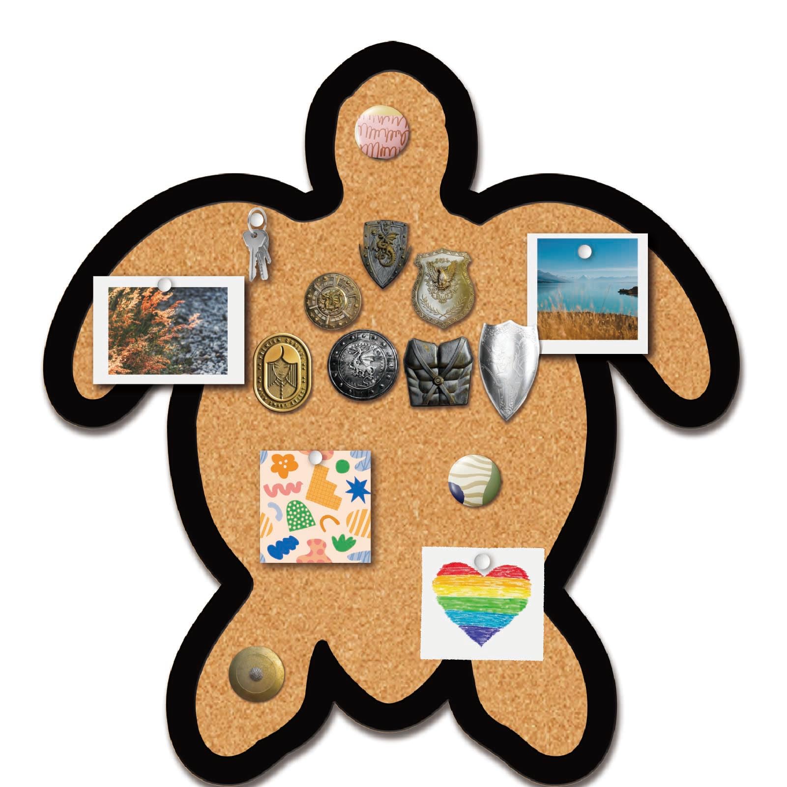 CRASPIRE Pin Cork Board Sea Turtle Framed Bulletin Display Badge Wooden Decorative Corkboard 9.84x10.6In Summer Wall Mounted Memory Memo Brooch Lapel Storage for Home Office School Classroom Wedding