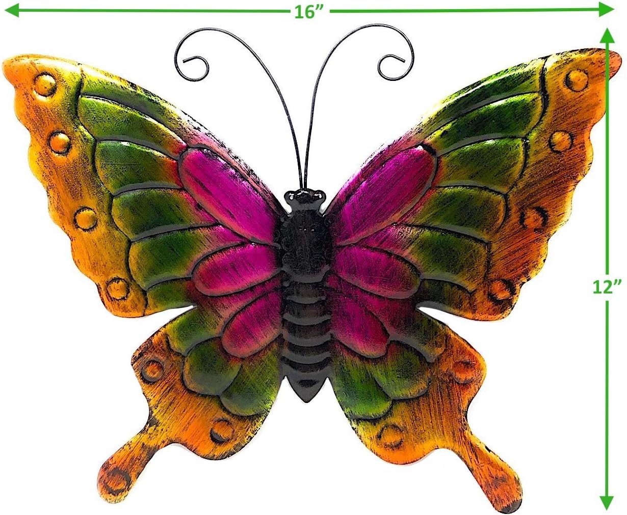 D.I.D. Butterfly Nature Inspired Colorful Metal Iron Garden Decor Wall Yard Art Sculptures For Indoor Outdoor Set of 3 (16" x 12")