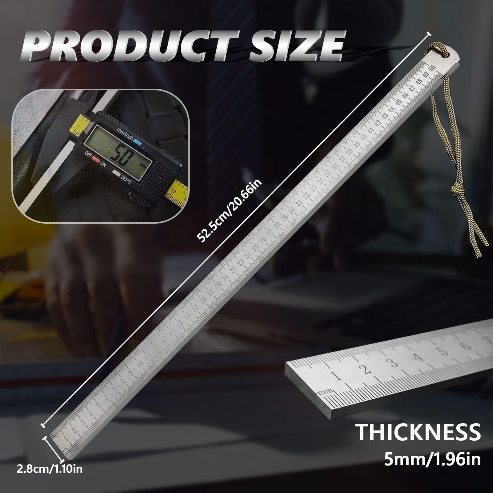 50cm Straight Edges Steel Ruler for Precision Measuring and Cutting Heavy Duty 20inch Enhanced 5mm Thick Design Ruler - Image 2
