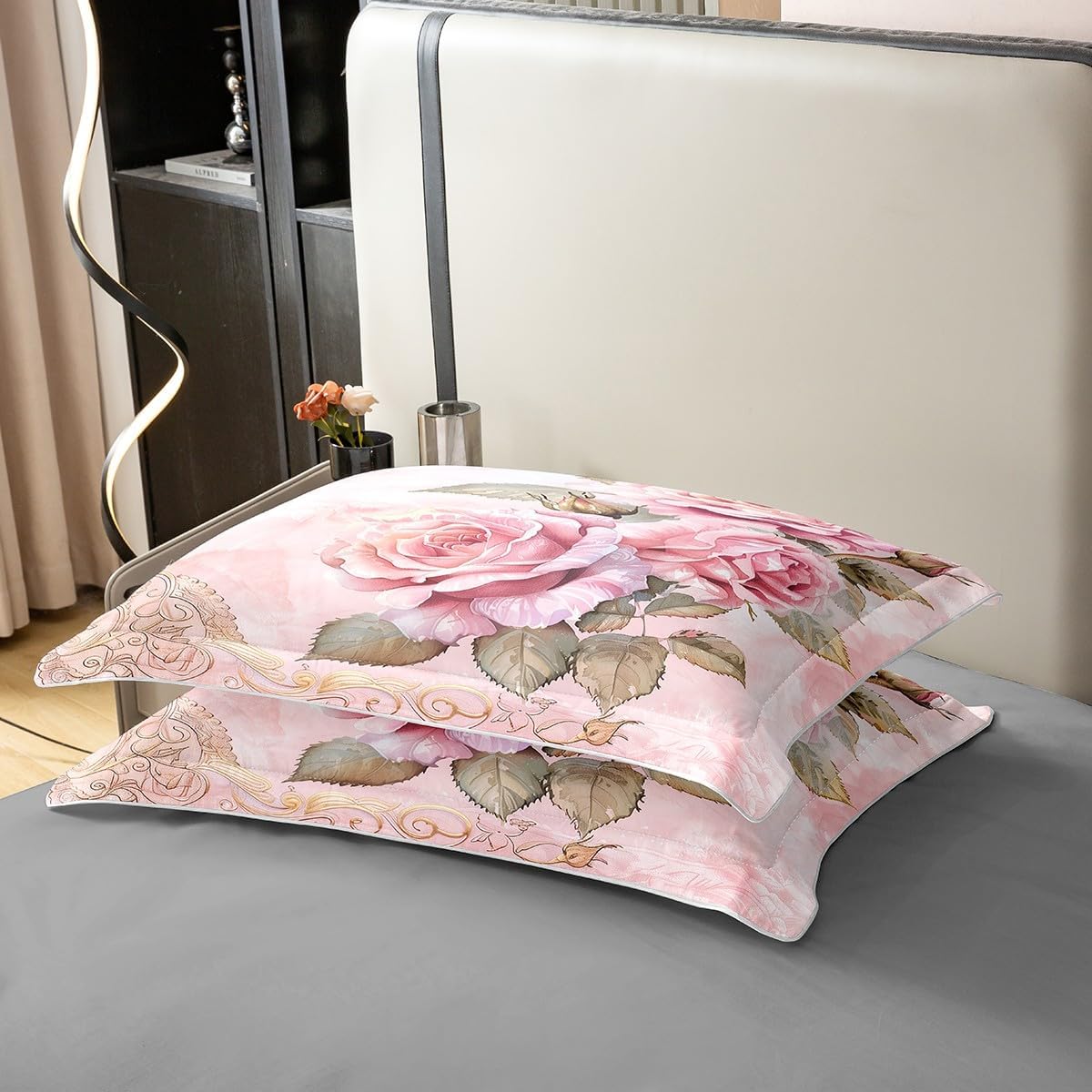 Erosebridal Pink Flower 100% Cotton Duvet Cover King Romantic Blooming Rose Bedding Set for Kids Girls Teen Adults Vintage Sweet Floral Comforter Cover Retro Country Garden Plants Bed Set 3 Pcs