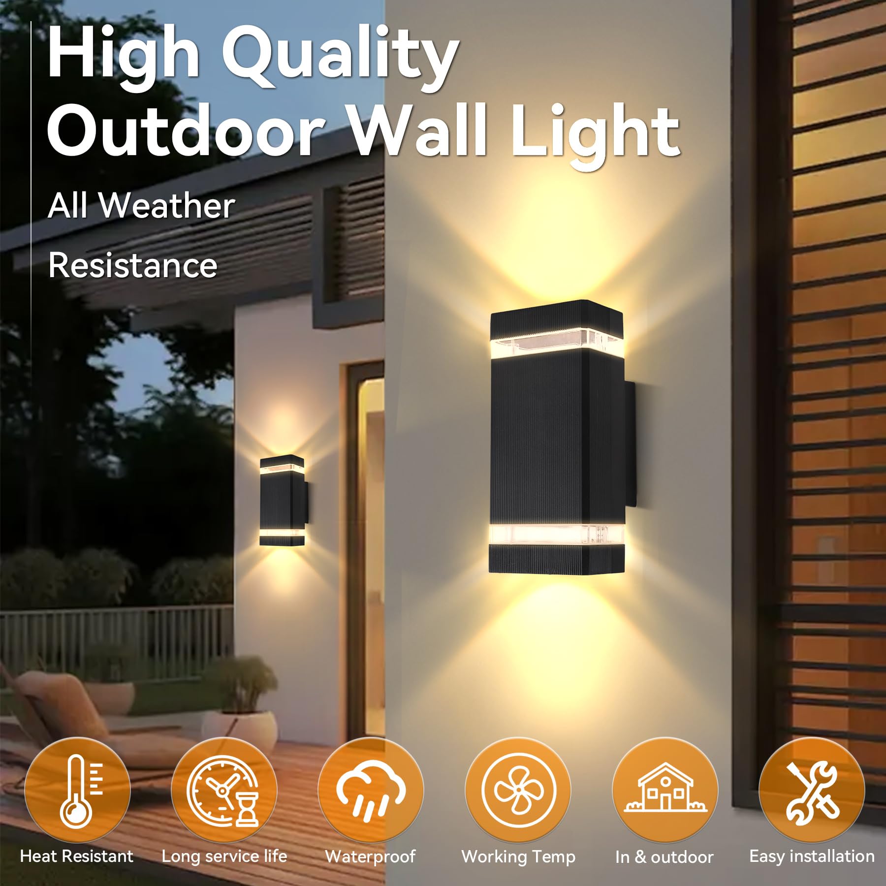YICALE Outdoor Wall Lights Mains Powered,Up Down Lights Outdoor IP65 Outside Wall Light,Aluminium LED Porch Front Door Light for House,Garden,6W GU10*4,Black - Image 2