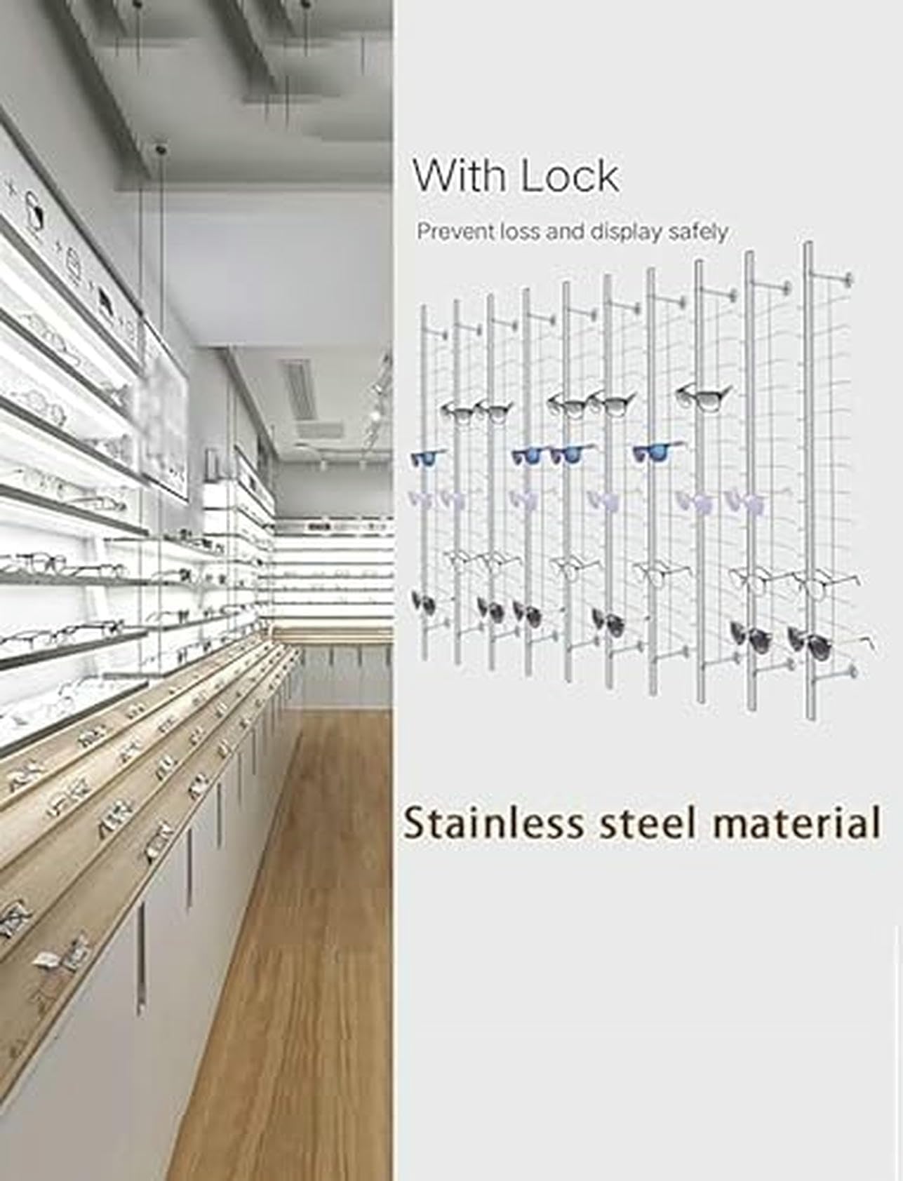 CNPRAZ Soporte de Pared para Gafas con Cerradura, Organizador Seguro para Colgar Gafas de Sol y Gafas, solución de Ahorro de Espacio para Tiendas minoristas y Uso doméstico