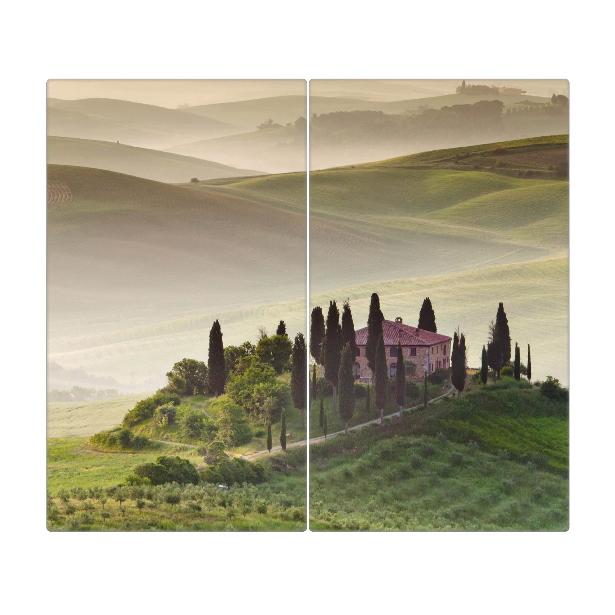 banjado Kochfeld Abdeckung Glas 2-teilig 60x52 cm, Herdabdeckplatte und Schneidebrett Küche aus gehärtetem Glas, urbaner Spritzschutz Städte & Architektur für moderne Küchen mit Motiv Toscana