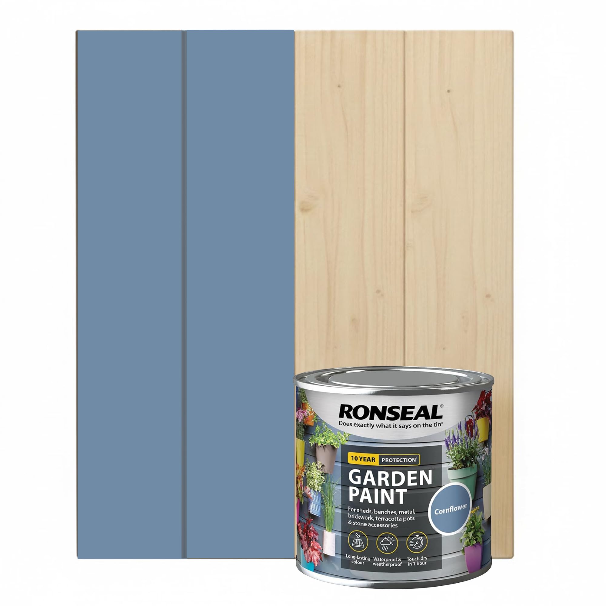 DUAYRA 750ML Garden Paint, Water Based Exterior Paint, UV Damage Mid Sheen Weather Resistant Paints For Pots, Bricks, Metal, Fast Drying Fence Paints, Resists Cracking (Cornflower, 750 M L)