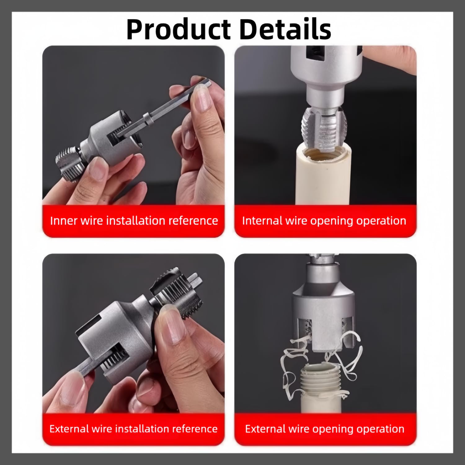 Integrated Internal & External Pipe Threading Tool,2025 New Pipe Thread Cutting Tool,1/2'' & 3/4'' PVC Pipe Threader Kit,Electric Drill Compatible Threader Kit for Home Repair (1/2''+3/4'')