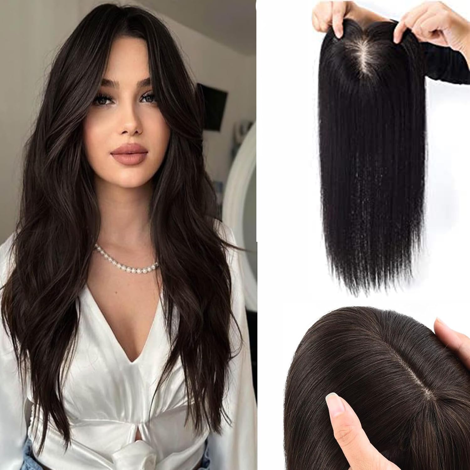 IYAAN Hair Extension Invisible Crown Hair Toppers Synthetic Hair Toppers Silk Base 3 Clip In Crown Topper Closure Hair Pieces For Women And Girls Brown Pack Of 1-image-11