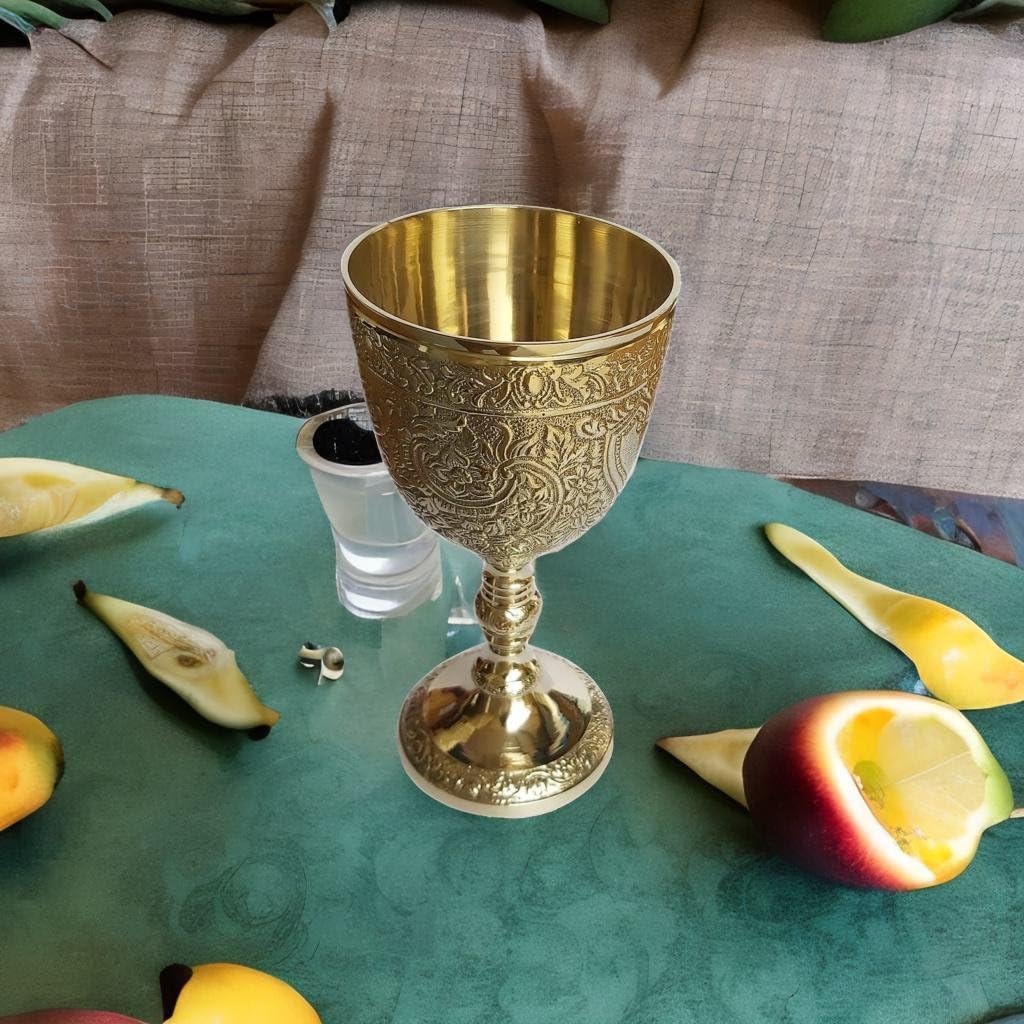 PARIJAT HANDICRAFT Set of 2 Hand Made brass flutes wine heavy goblet brass drinking glasses beverage tumbler cups for water juice milk beer ice tea and farmhouse decor