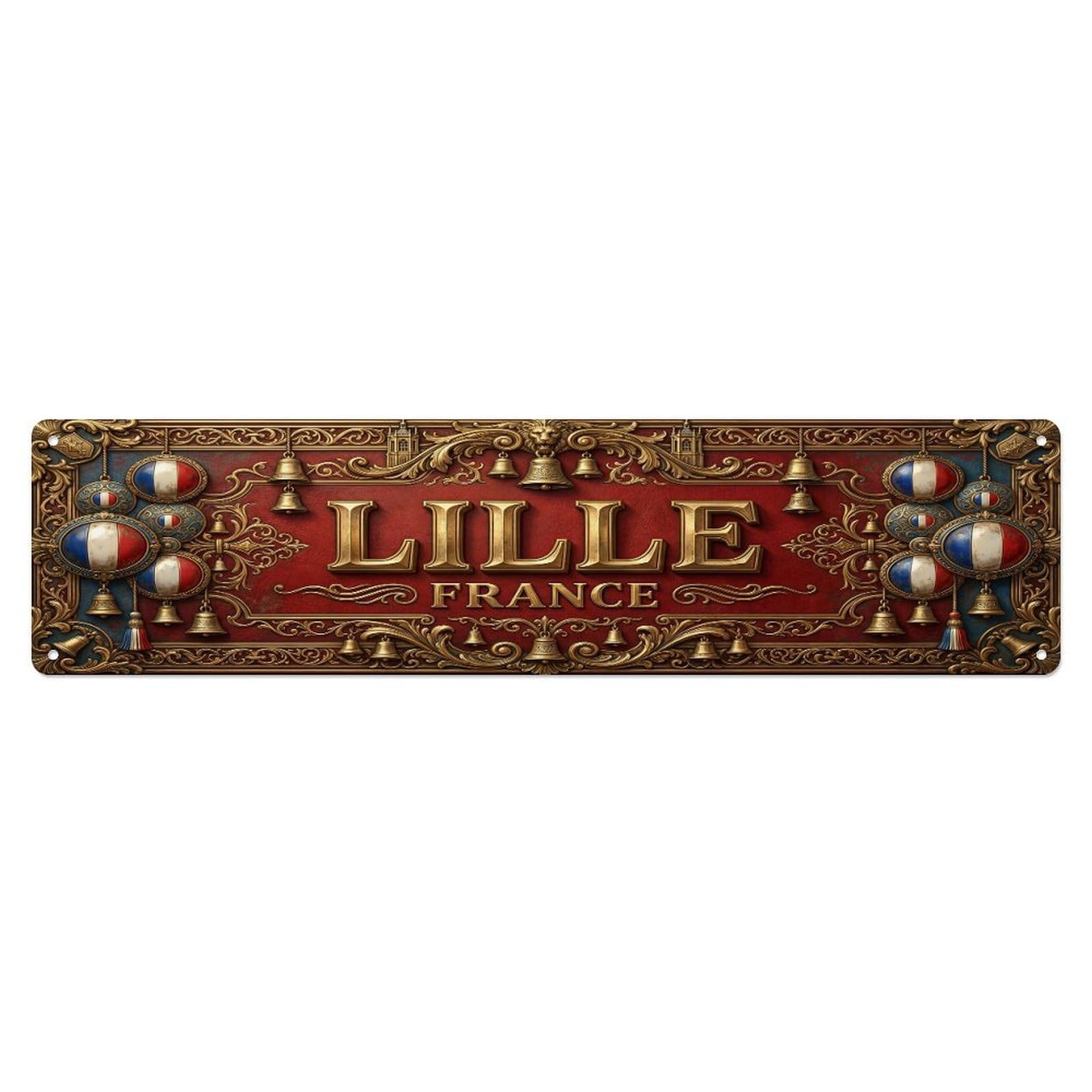 Vintage Lille France Flag Pattern Metal Tin Sign