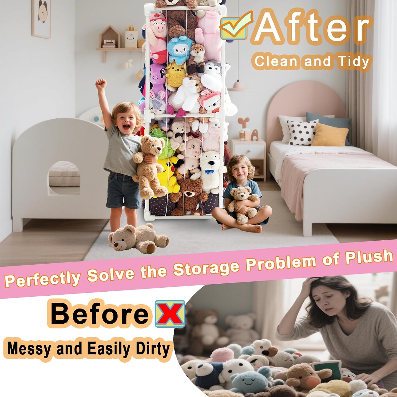 Large Stuffed Animal Storage Zoo Cage Holder, Upgradation PVC Stuffed Animal Storage Organizer, Space Saving Plush Toys Zoo Holder, for Kidroom Playroom, White - Image 9