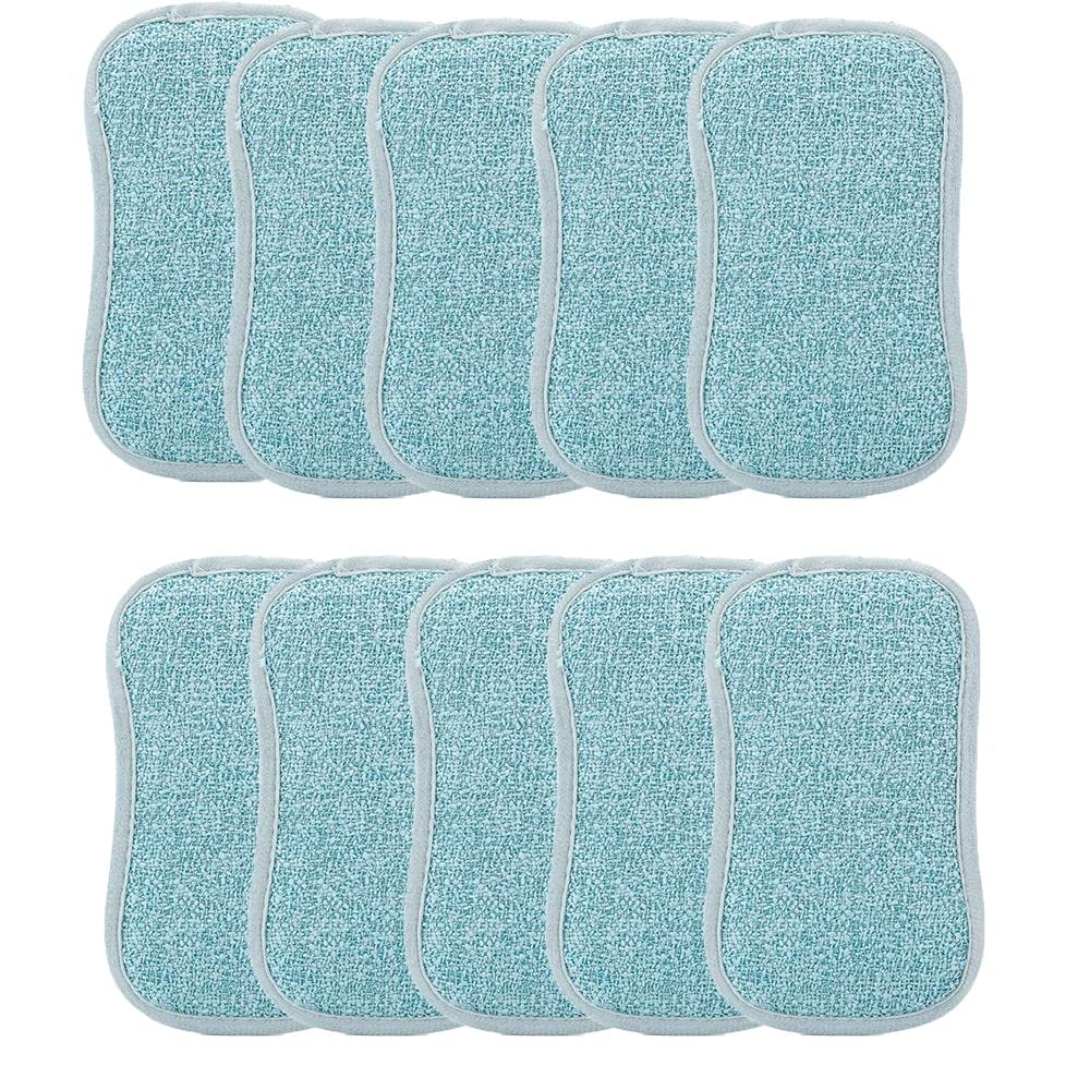 Microfiber Cleaning Scrub Sponges,Multi-Purpose Dual-Sided Kitchen Sponge,Non-Scratch Cleaning Pads with Heavy Duty Scouring Power(10 pcs,Blue)