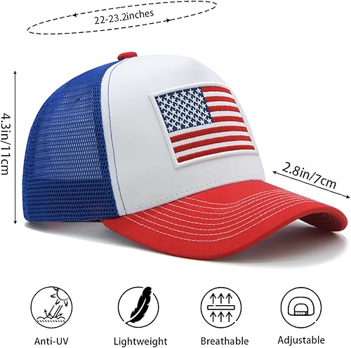 Miniatura 5 de Gorra de béisbol con la bandera estadounidense para hombres y mujeres, gorra de béisbol ajustable con malla trasera