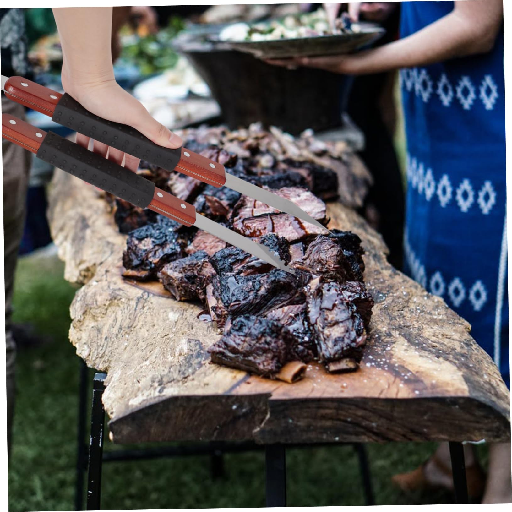 HANABASS Pinze da Griglia in Metallo Inossidabile con Manico in Legno, Utensili per Buffet e Cucina, Accessori per Barbecue Esterno
