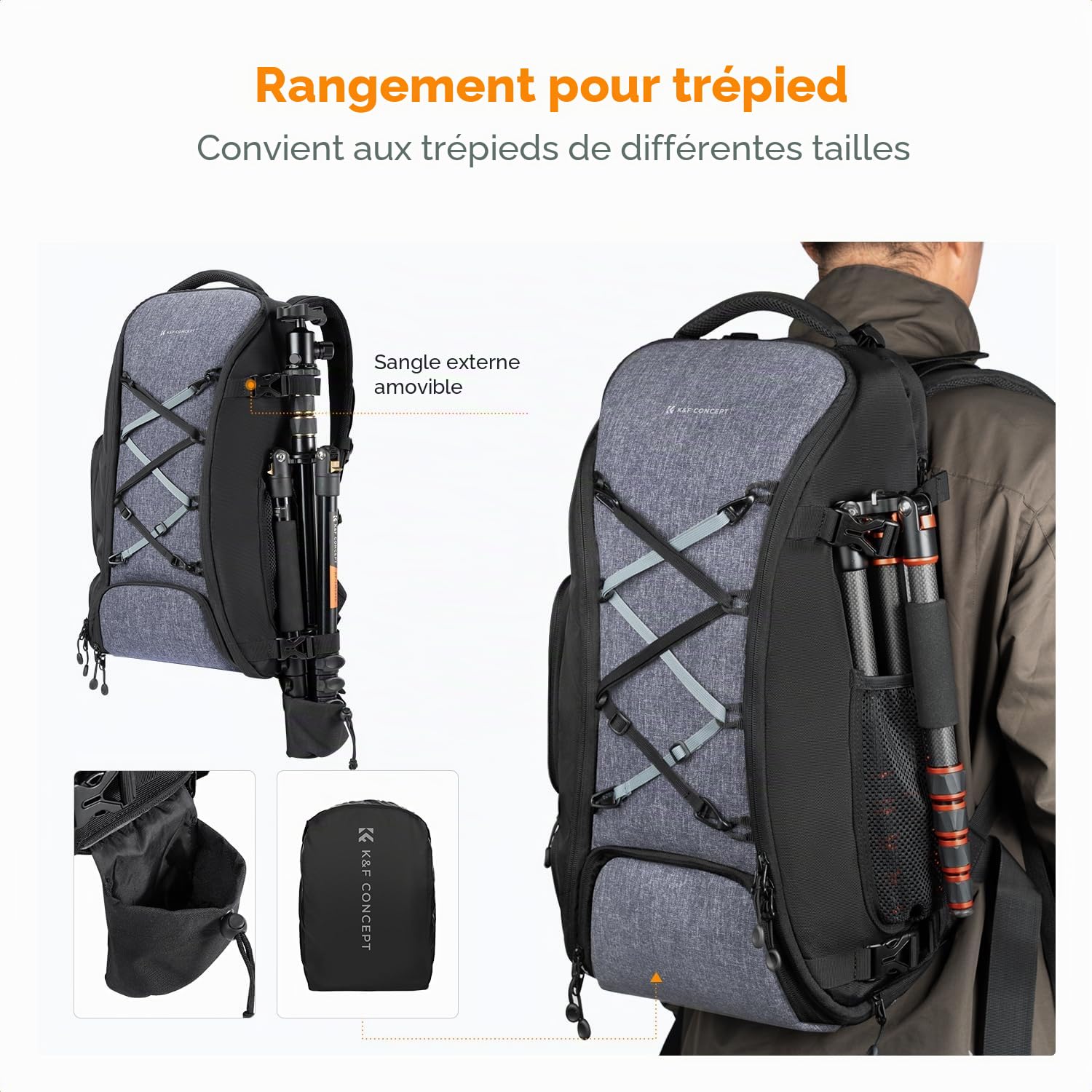 K&F CONCEPT Sac à dos pour appareil photo Grand 30L + Étui de Filtres jusqu'à 95 mm
