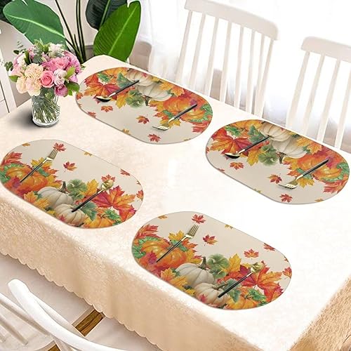 Miniatura 25 de Heat Resistant Placemats Oval Placemats Set of 6 Leather Washable and Wipeable Non Slip Place Mats, Waterproof Modern Dining Table Mats, Oval Floral
